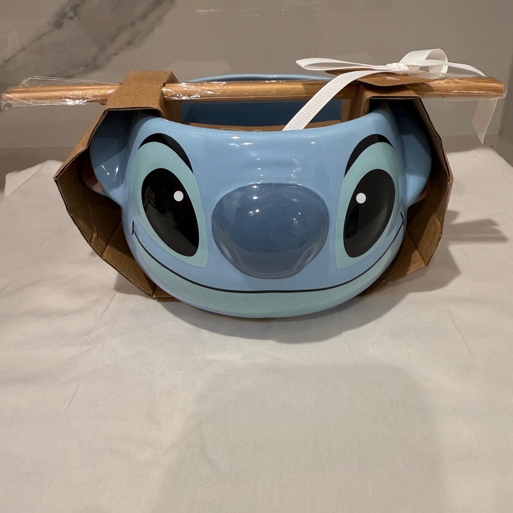 Rae Dunn Disneys Stitch Face Noodle Bowl with Chopsticks